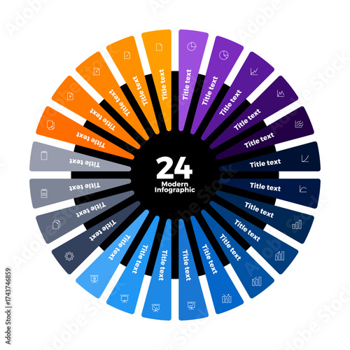 Modern circle infographic template with 24 slices for business presentations and job assignments. Vector EPS