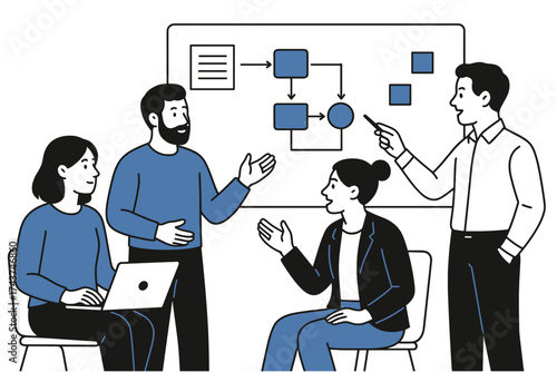 Team collaboration concept with flowchart in modern office setting