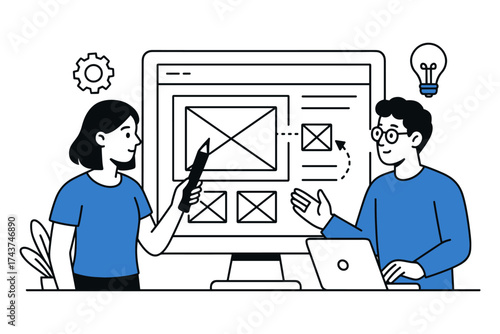 Collaborative web design concept with teamwork and creativity elements