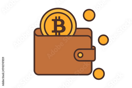 Simple icon of bitcoin digital wallet with coins