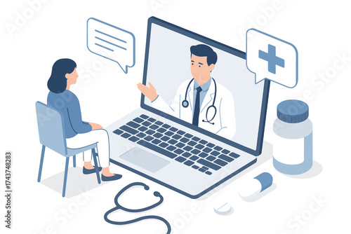 Online healthcare consultation: virtual doctor meeting with medical professional