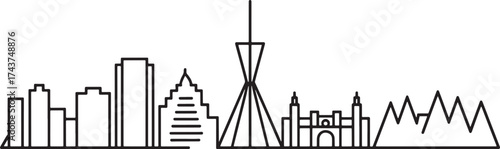 Baku Azerbaijan Skyline Vector Illustration Black Outline Famous Building