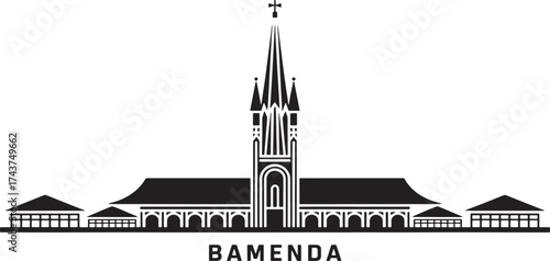 City Skyline of Bamenda Cameroon Silhouette with Cathedral Church