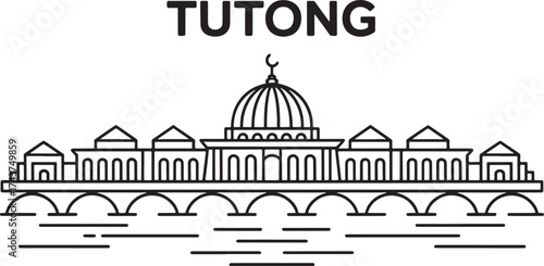 City Skyline of Tutong Brunei Silhouette with Mosque Buildings