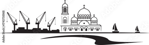 Wallpaper Mural Constanta Romania Cityscape Line Art Outline Silhouette Urban Landscape Illustration Torontodigital.ca