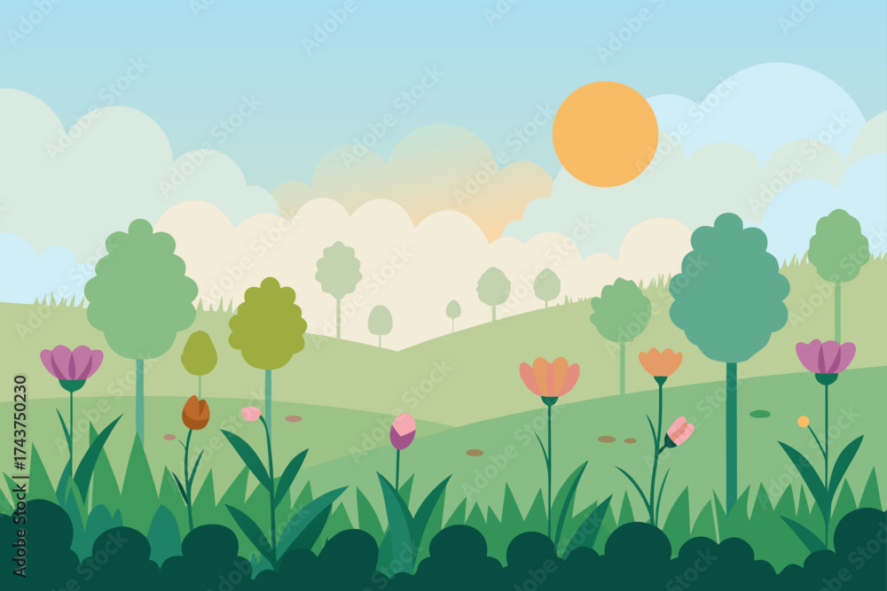 Fototapeta premium Wildflower Meadow in Full Bloom at Morning Light