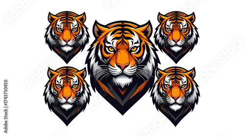  Angry Tiger Mascot Sports Emblem Bundle – isolated on transparent background