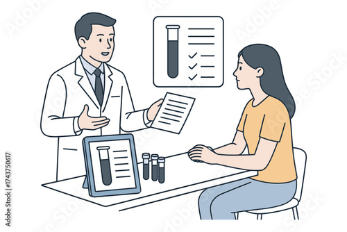 Doctor discussing test results with patient in medical consultation scene