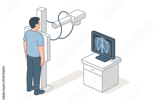 Man receiving x-ray scan in modern medical facility isometric concept