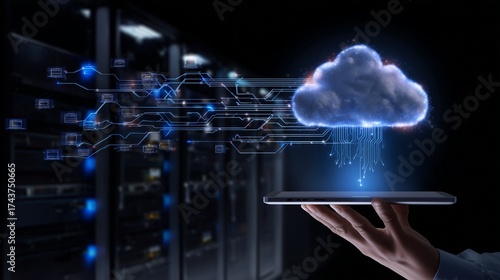 future tech innovation - Data transfer event cloud computing digital technology server room virtual environment innovative solutions - digital transformation