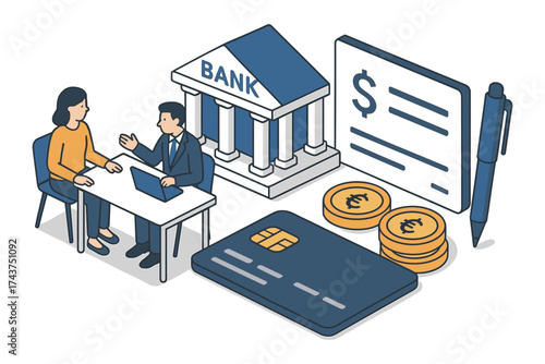 Financial consultation and banking services in isometric design for modern business needs