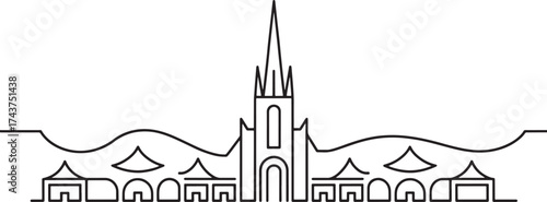 Kathmandu skyline line drawing illustration vector