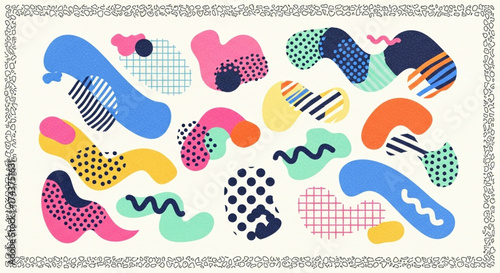 Retro 80s Minimal Abstract Shapes with Risograph Textures and Distortion
