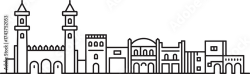 Muscat Skyline Silhouette Vector Line Art Oman City Panorama Travel Tourist Landmark Outline