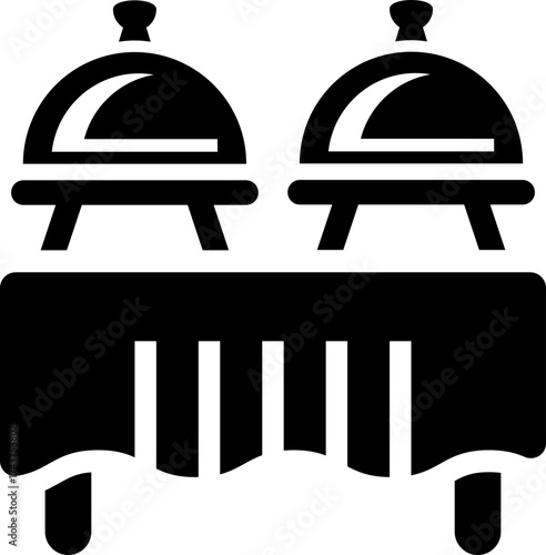 Restaurant menu logo. Flat vector design element for dinner, lunch, or kitchen concepts. Isolated.Fork, spoon, knife, plate, chef hat, and cloche or tray icon. Cutlery icon set in line and flat style