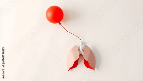 Paper lungs are gently lifted by a red balloon, representing breath, health, and the fragility of life