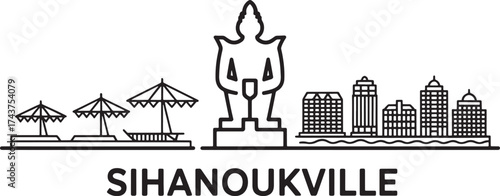 Sihanoukville Cambodia Skyline Silhouette Landmark Travel Vector Illustration