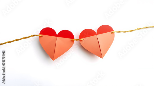 A string of paper hearts hangs delicately, symbolizing love, connection and celebration