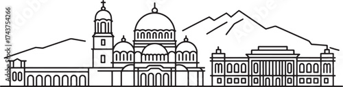 Sofia Bulgaria Skyline Vector Illustration Black Outline Famous Building