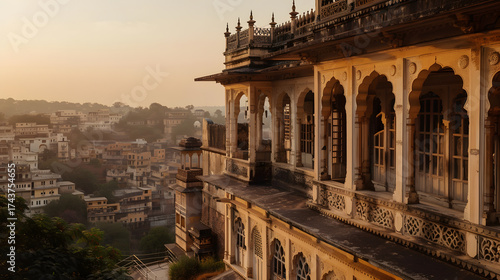 A city view with a sunset in the background
