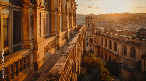 A city view with a sunset in the background