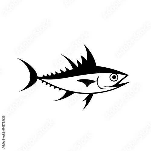 Tuna. Tuna simple black and white line art vector logo
