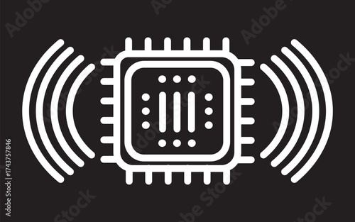 Microchip icon. same pose same proportions four styles black solid glyph outline minimal flat multicolor filled