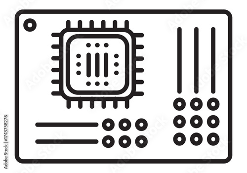 Microchip icon. same pose same proportions four styles black solid glyph outline minimal flat multicolor filled