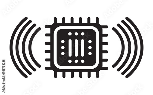 Microchip icon. same pose same proportions four styles black solid glyph outline minimal flat multicolor filled