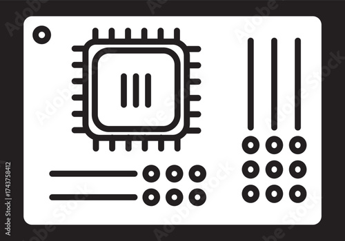 Microchip icon. same pose same proportions four styles black solid glyph outline minimal flat multicolor filled
