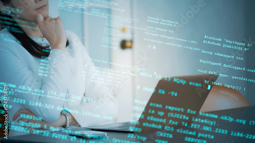 Obraz na płótnie Image of a woman thinking in the office and programming