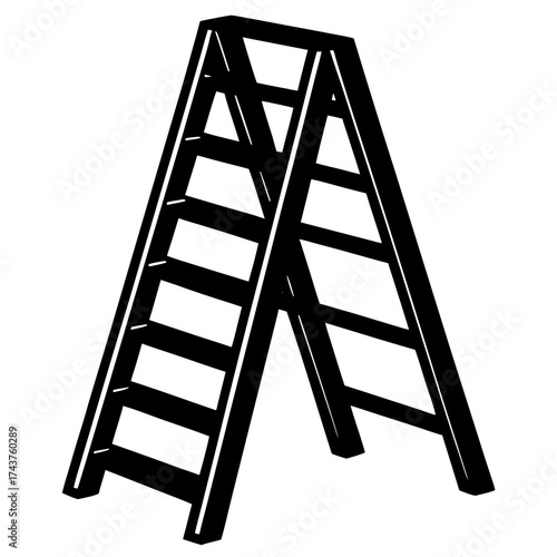 Wooden A-Frame Stepladder Cartoon Illustration
