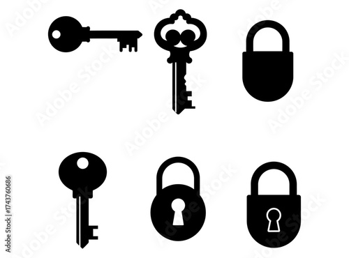 Antique Skeleton Key and Padlock Icons Representing Security, Access, Privacy, and Unlocking Solutions