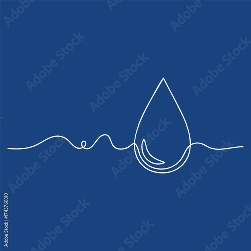 Minimalist line art of a water droplet creating ripples on a solid