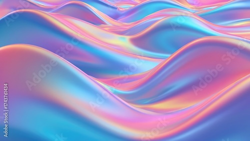 Smooth pastel waves in pink and blue create a soft flowing abstract background. Generative AI.