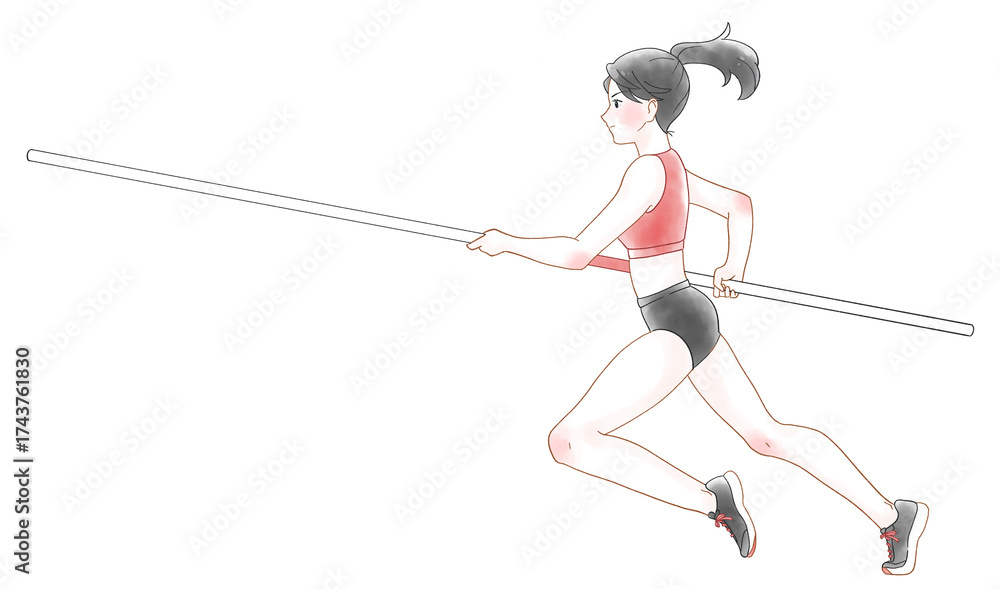 Obraz premium 棒高跳びで助走する女子の水彩風イラスト
