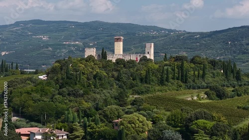 Wallpaper Mural Italian castle Castello di Montorio, Verona. Drone footage of medieval architecture, historic site, and scenic landscape. Torontodigital.ca