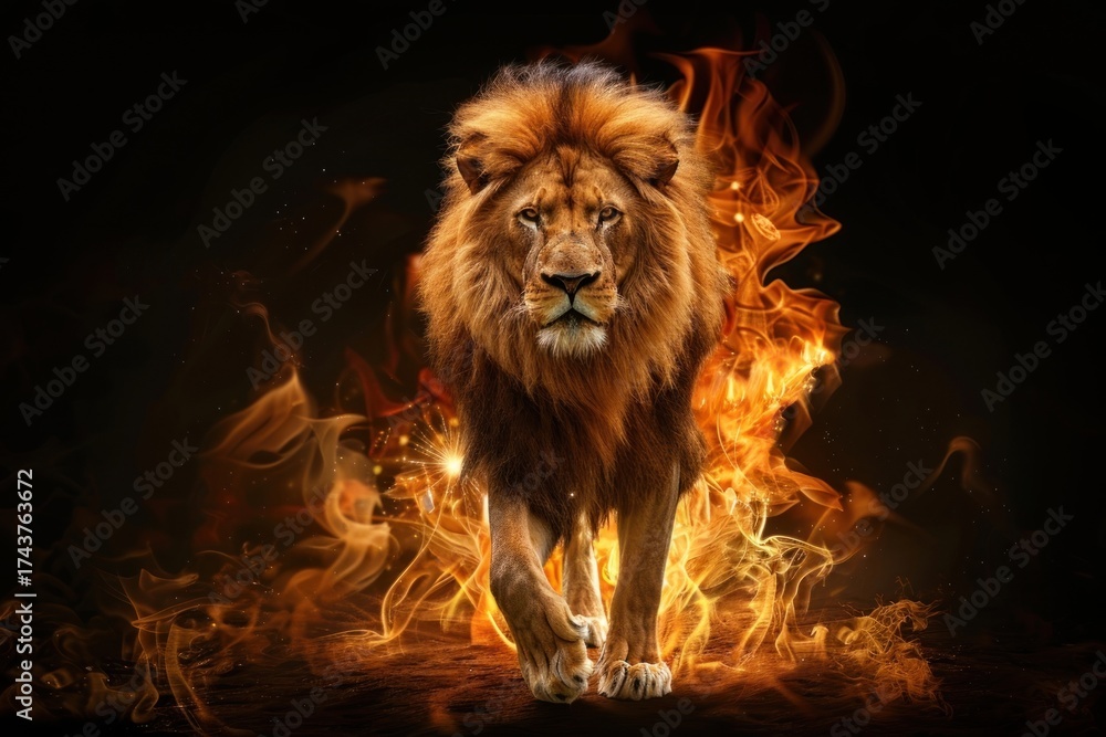 Naklejka premium A lion fire wildlife animal.