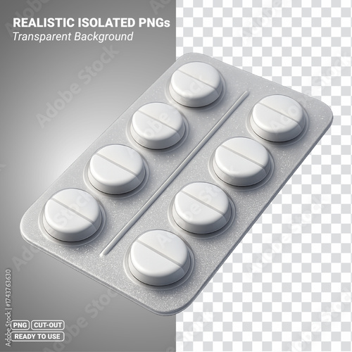 Blister Pack Of White Tablets 3D Icon Transparent PNG file ready to be used.