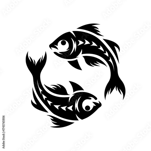 Black silhouette of two fish symbolizing zodiac sign Pisces  