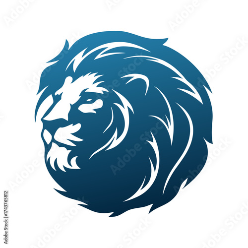 Lion head logo in blue gradient style for branding or design  