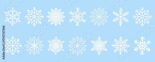 Wallpaper Mural Vector collection of unique, detailed white snowflakes on a light blue background. Ideal for winter, Christmas, New Year, holiday, and frost decoration designs Torontodigital.ca