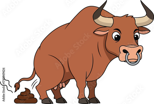 Cartoon bull defecating vector illustration farm animal design vector