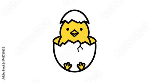 Cute Cartoon Chick Hatching from Egg.