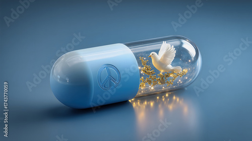 Peace Capsule with Dove and Golden Particles