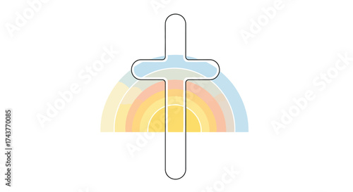 Christian Cross with Rainbow Colors Background.