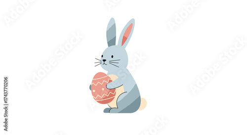 Cute Easter Bunny Holding a Decorated Egg.