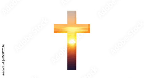 Cross Silhouette with Sunset, Symbol of Faith and Hope.