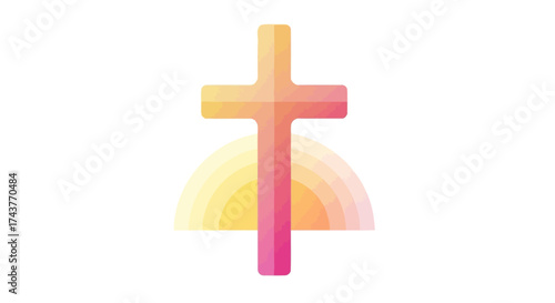 Colorful Christian Cross Symbol with Sunrise Design.