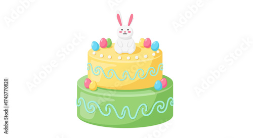 Two Tiered Easter Cake with Bunny and Eggs.